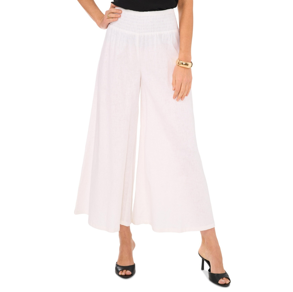 Vince Camuto Women Linen Blend Cropped Wide Leg Pants Ultra White Size M